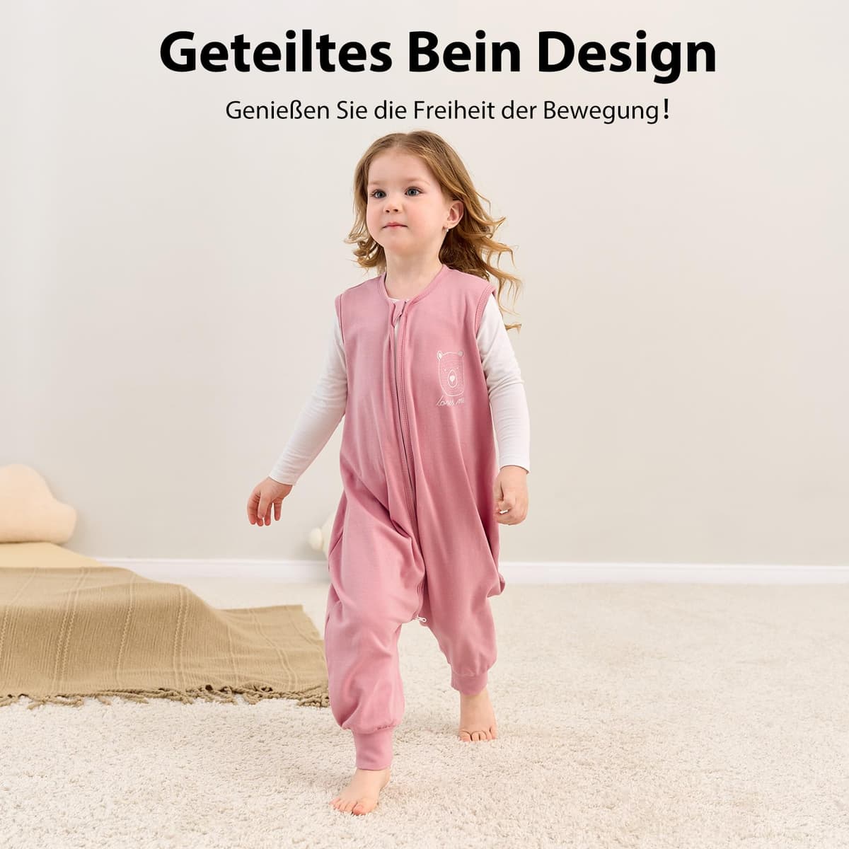 Looxii Pack de 2 Saco de Dormir bebé con Pies 0.5 TOG Algodón sacos de dormir de verano para 3-4 año Niños Niñas 90 cm Oso Rosa — view 5