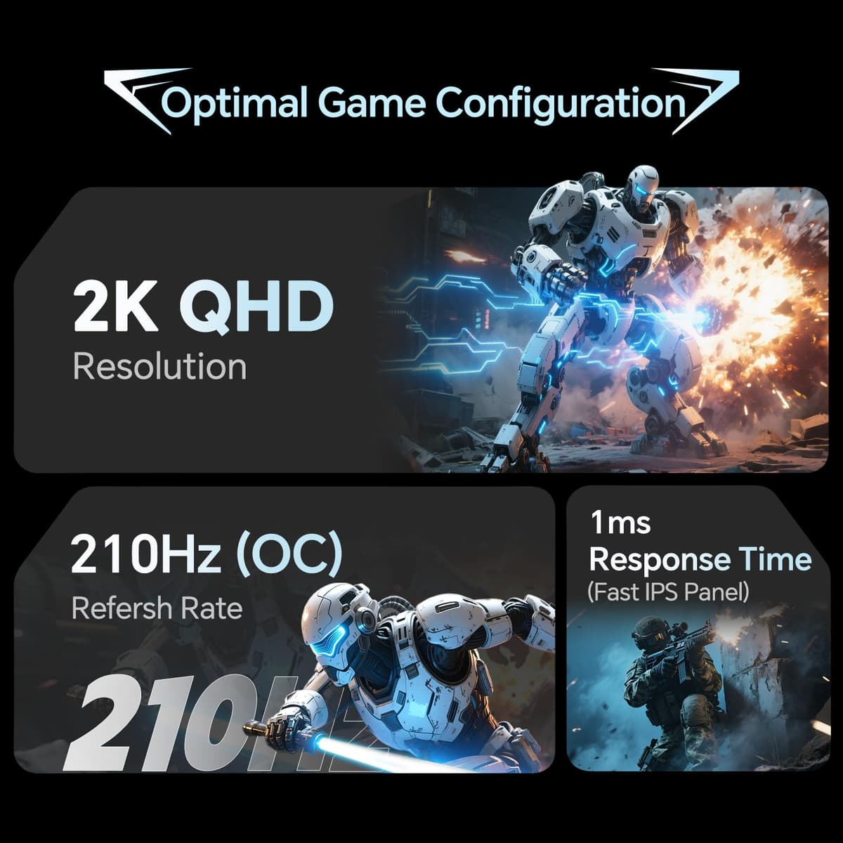 KTC Gaming Monitor 27 Inch | 2K@200Hz (OC 210Hz) | Built-in Speakers | Fast IPS Panel | 1ms Response Time (MPRT) | 450 cd/㎡ Brightness, HDR400 | Adaptive Sync | 131% sRGB, 97% DCI-P3, ΔE＜2 | White — view 2