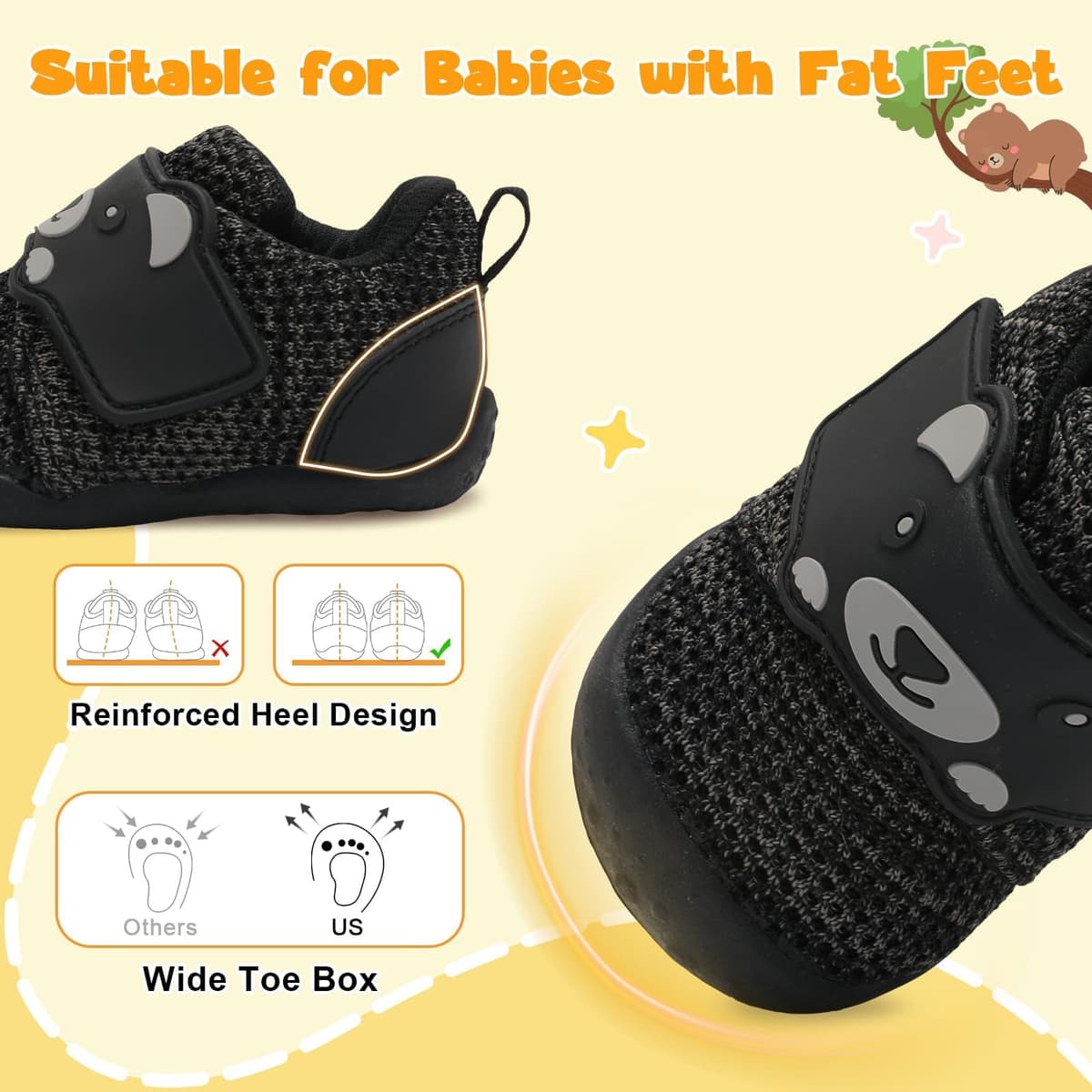 JOINFREE Baby Walking Wide Shoes Infant Boys Girls Breathable Barefoot Shoes Crib Tennis Shoes Lightweight Non-Slip Sneakers First Walkers — view 3