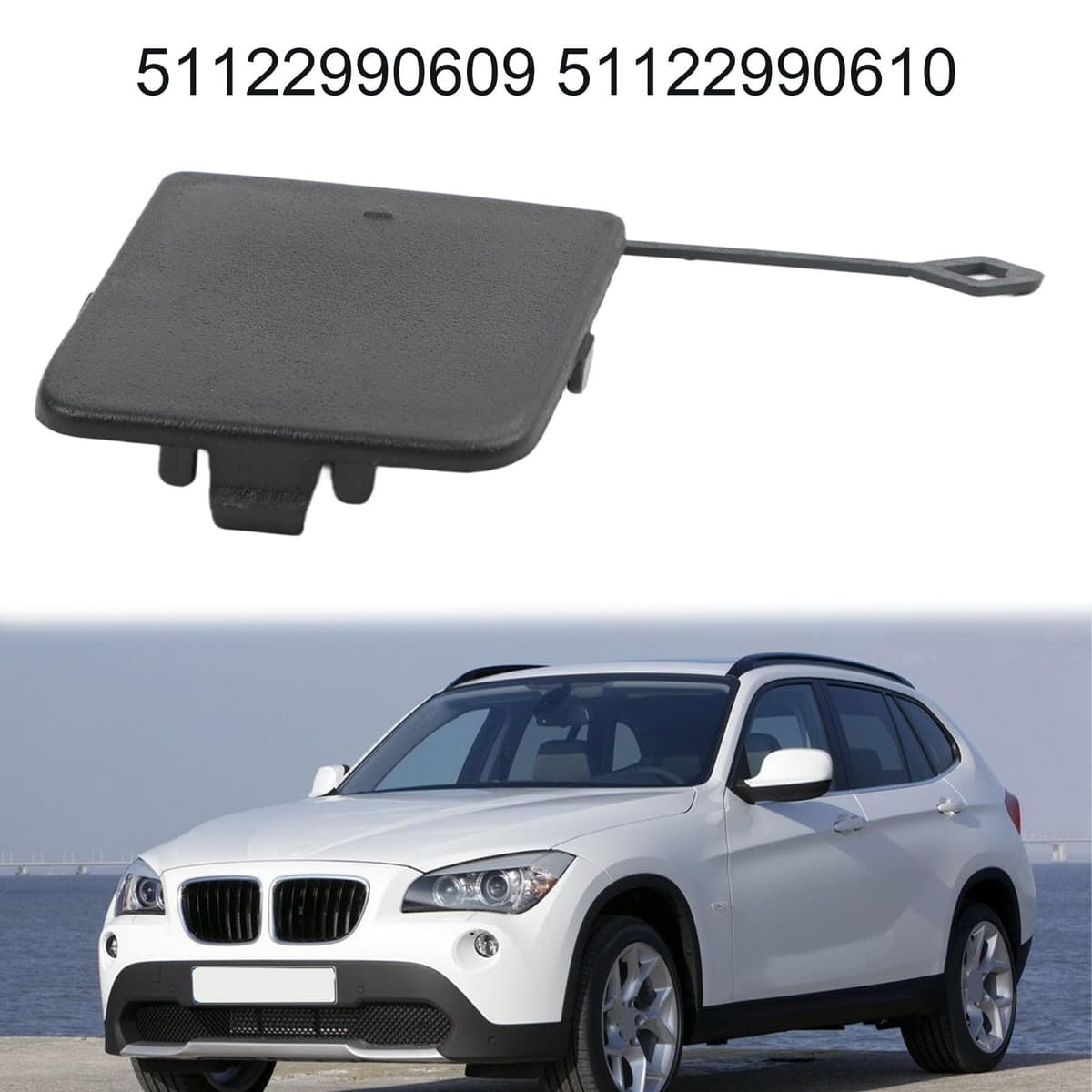 Cubierta de gancho de remolque para BMW para X1 E84 2009-2012, reemplazo lateral izquierdo y derecho, OEM 51122990609 51122990610, tapa negra ABS (51122990610 derecha) — view 4