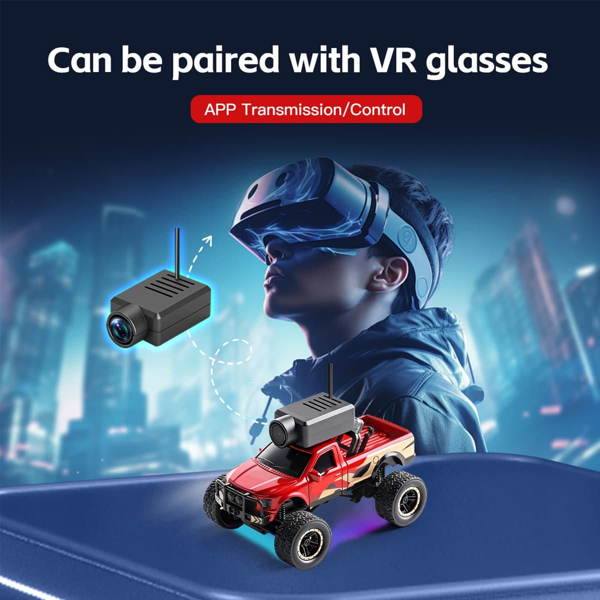 Dilwe Coche RC con Cámara 2,4G, Vehículo Todoterreno con Control Remoto con Cámara HD, Luces LED Giroscópicas Controladas por Aplicación para Conducción Inmersiva (Rojo) — view 4