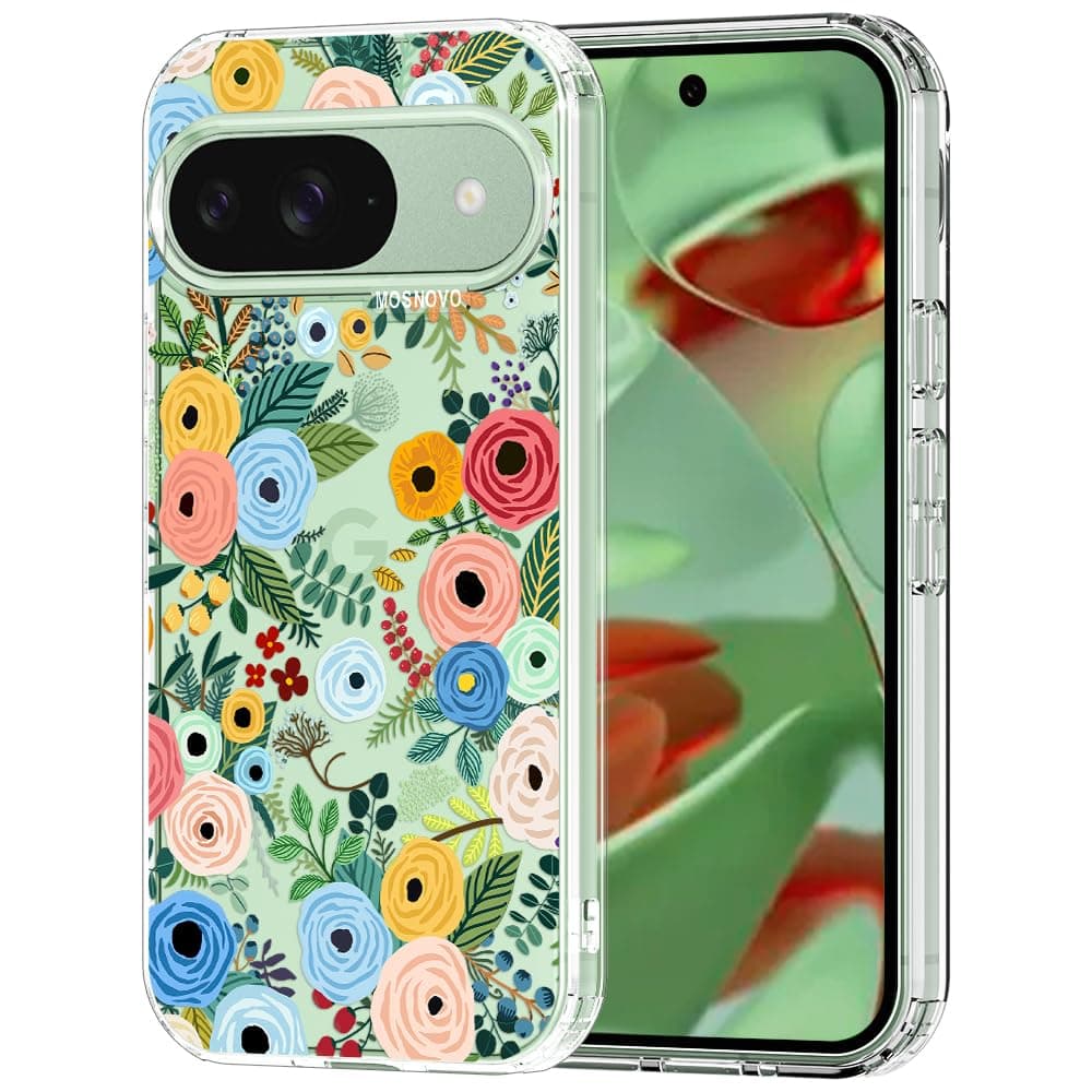 MOSNOVO Case for Google Pixel 9 & Pixel 9 Pro, [Buffertech 6.6ft Military-Grade Drop Protection] [Anti Peel Off Tech] Clear TPU Bumper Phone Case Cover Design - Eucalyptus — view 91