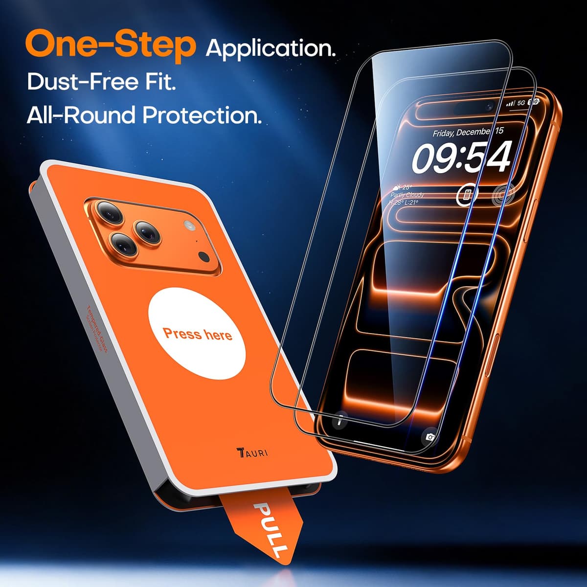 TAURI Designed for iPhone 17 Pro Max Screen Protector, 2 Pack 9H+ Tempered Glass Film + 1 Dust Free Installation Tool, [Military-Grade Shatterproof] Anti-scratch No Dust No Bubbles — view 4