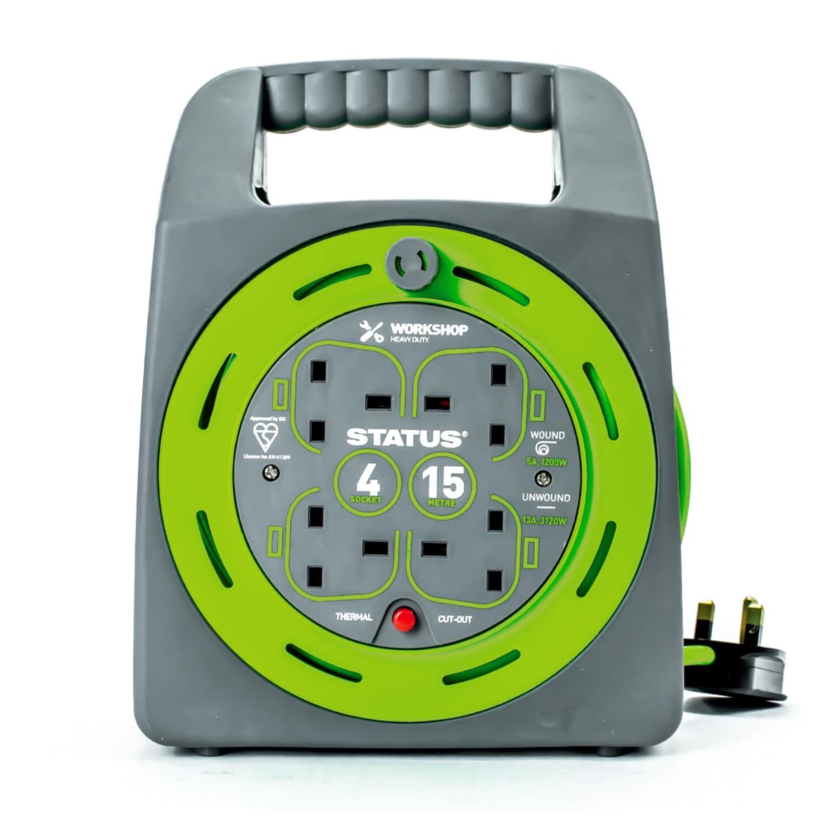 STATUS 4 Socket Cable Reel, 25m, Green, 13 Amp, Thermal Cut Out, Heavy Duty, Outdoor Extension Lead, Ideal for Garden, Workshop, DIY, Power Tools (S25M13ACR2) — view 18