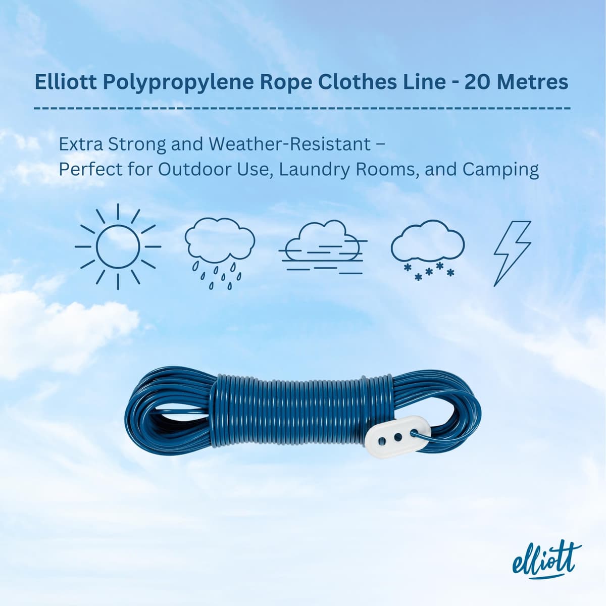 Elliott 25 metre Steel Core Clothesline in Navy - Extra Strong, Durable, and Weather-Resistant Laundry Drying Rope for Indoor & Outdoor Use, Laundry Essential — view 5
