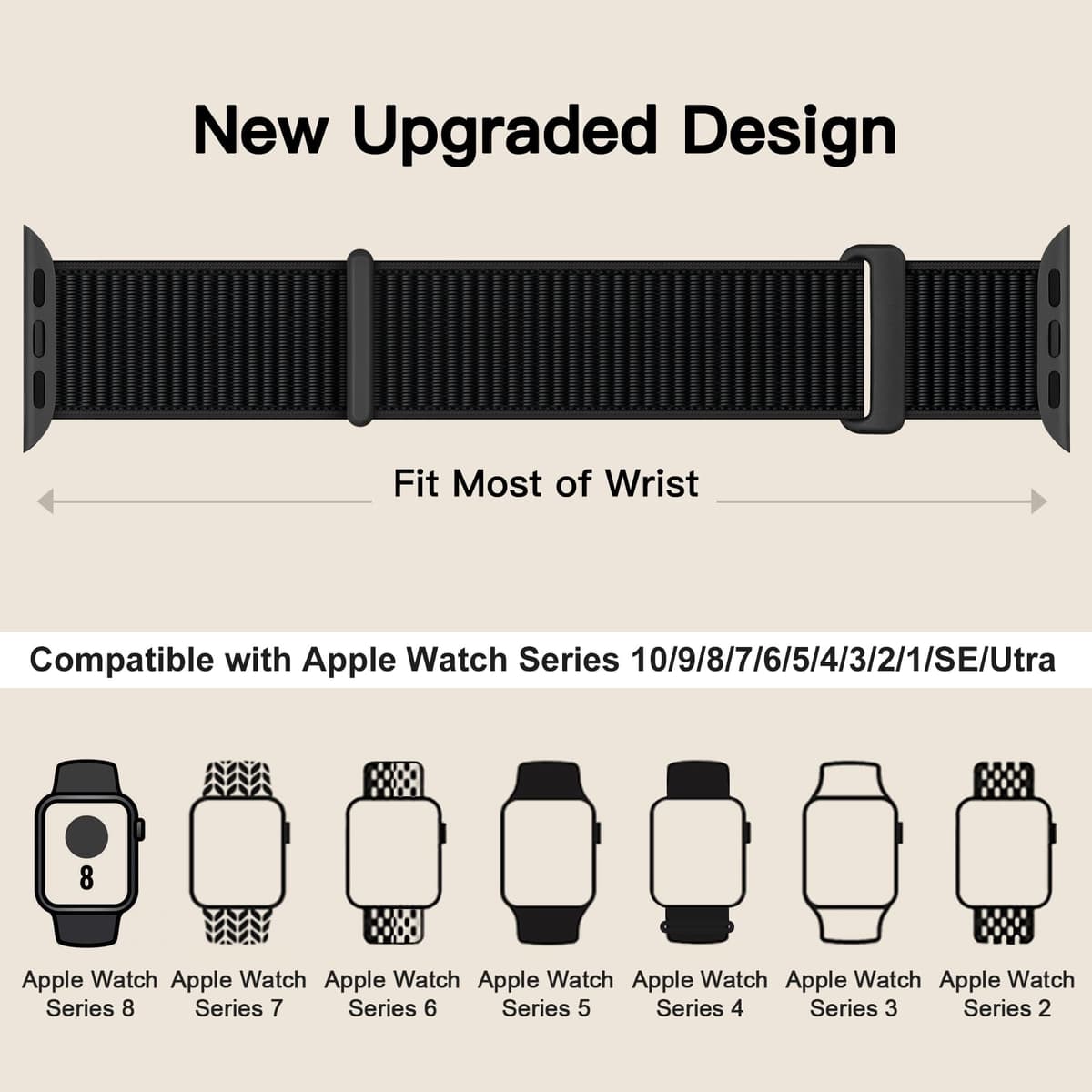 Yoohoo Nylon Straps Compatible with Apple Watch Straps 44mm 45mm 46mm 49mm 42mm(Series 3/2/1)Women Men,Upgraded Soft Nylon Replacement Bands for iWatch Series 11 10 9 8 7 6 5 4 3 2 1 SE3 Ultra3/Black — view 5