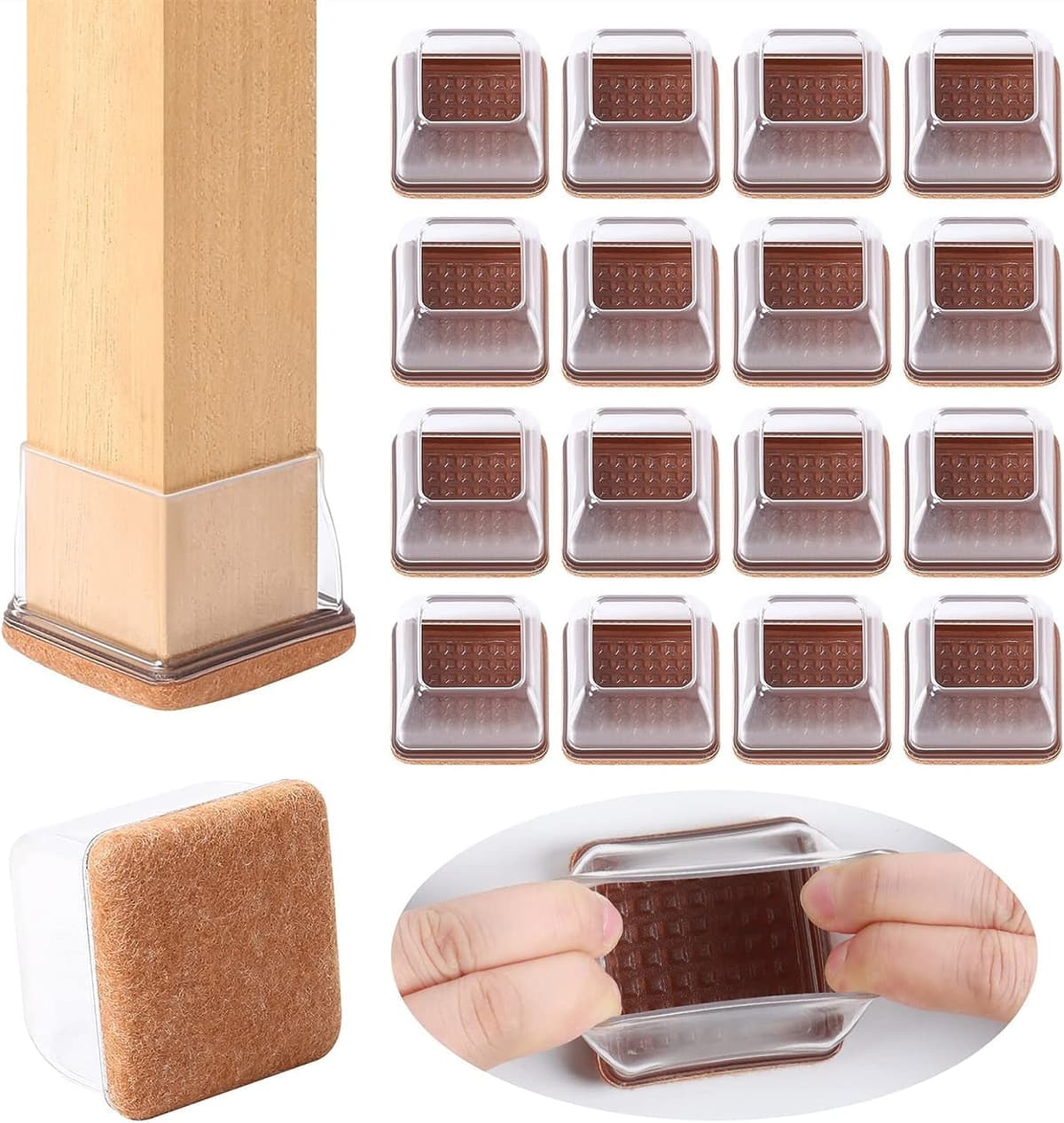 Ezprotekt Protectores de Suelo Transparentes para Patas de Silla 20-28mm, 16 Tapones de Silicona con Fieltro Envuelto, Fundas de Silicona Redondo — view 20