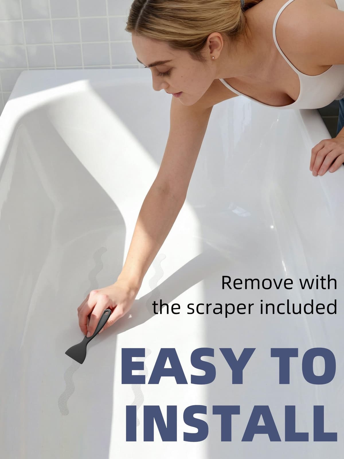 Secopad Pegatinas Antideslizantes para Ducha, 24 unidades, Tiras Adhesivas de Seguridad para Bañera, Ducha, Escaleras, Raspador Incluida (Transparente) — view 4