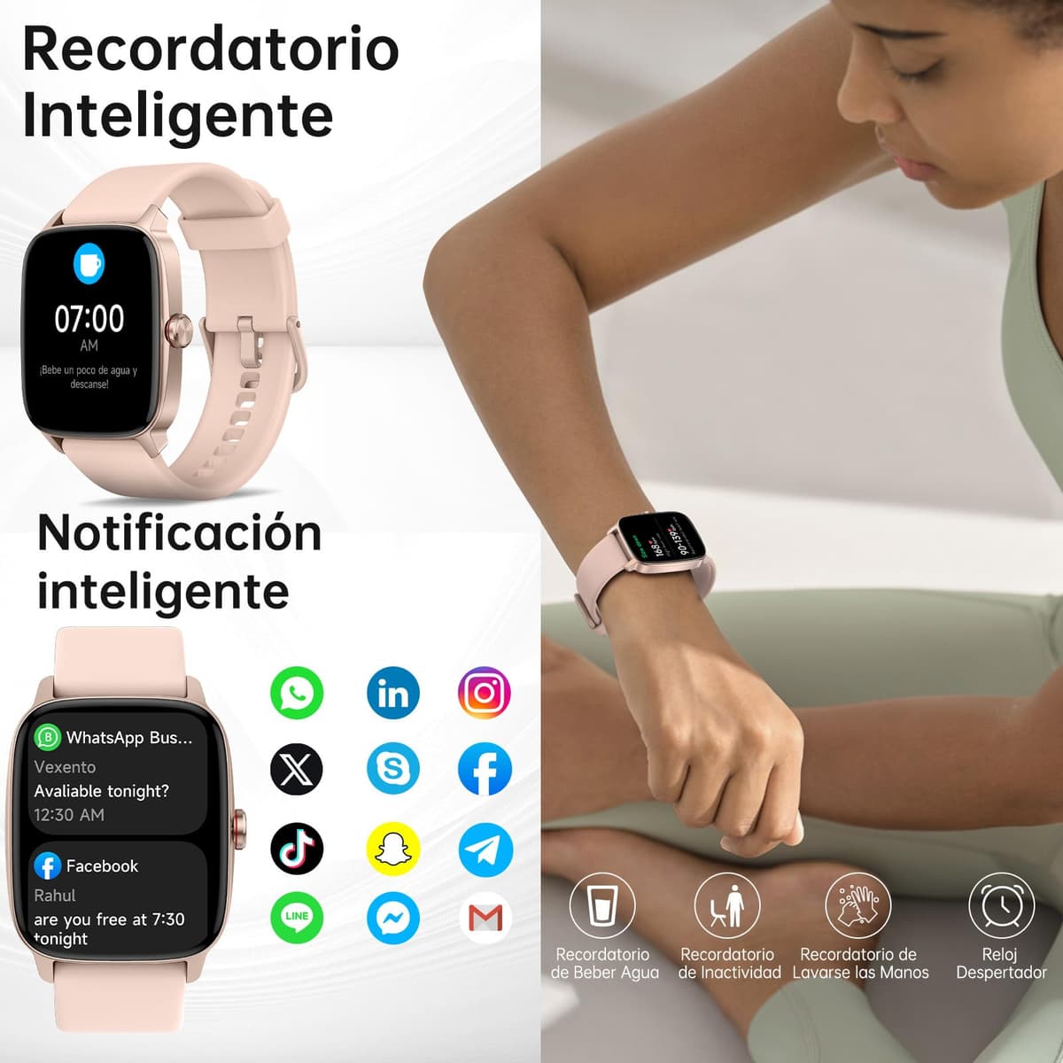 Smart Watch Woman Man with Bluetooth Calls and AI Voice, 1.85 Inch Smartwatch with WhatsApp Notification, Heart Rate Monitor/SpO2/Sleep/Pedometer, 110+ Sports Modes, Waterproof IP68 for iOS/Android — view 5