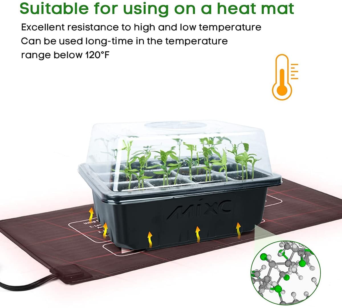 MIXC Seed Trays, 10 Pack 120 Cells Seed Tray for Seedlings Reusable Seed Trays with Lids, propagators for plants, Germination Trays Kit Plastic for Greenhouse/Garden Black — view 5