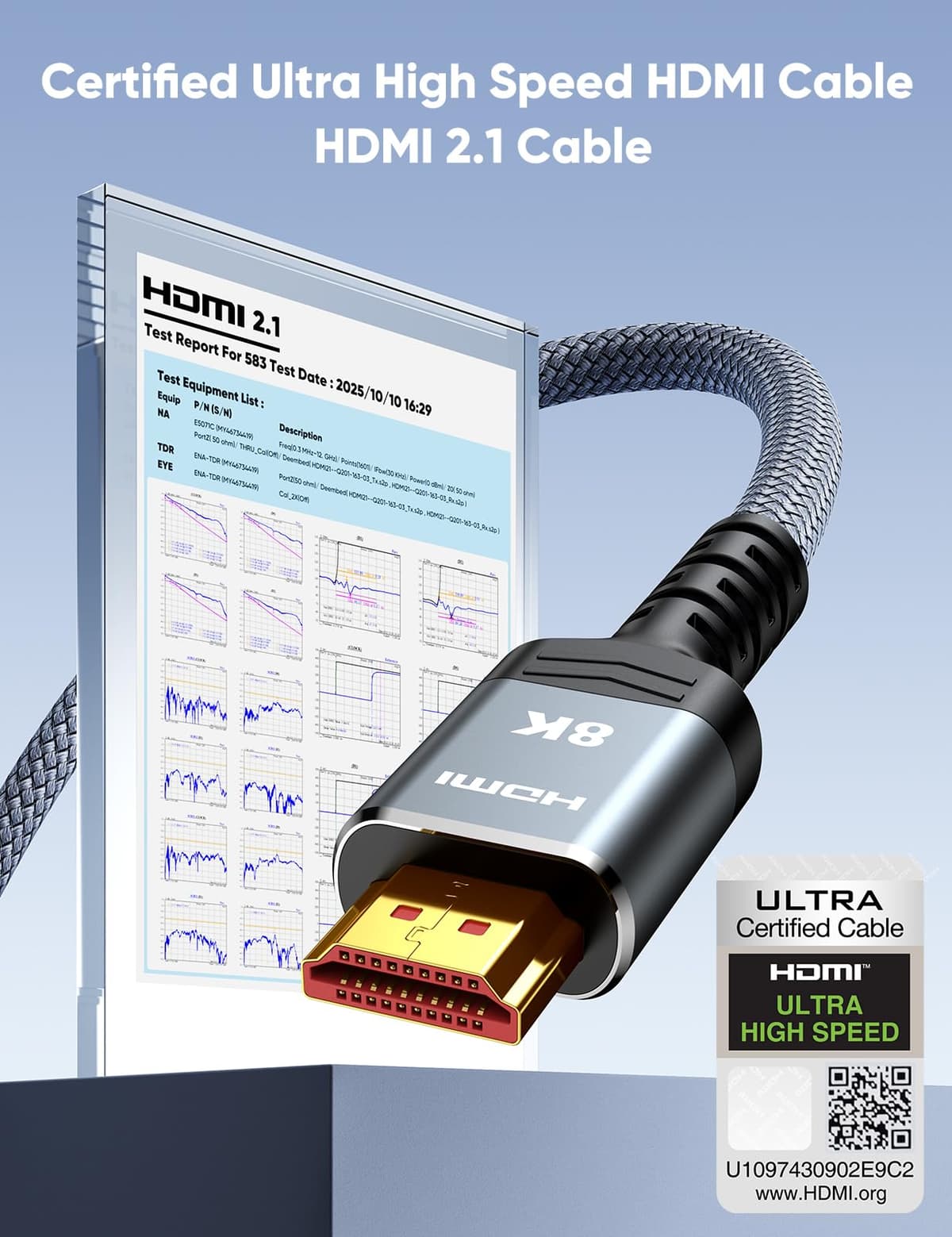 10K 8K HDMI Cable 2M Certified, Snowkids HDMI 2.1 Cable Ultra HD High Speed 48Gbps, 8K@60Hz 4K@120Hz HDMI Lead eARC HDR10 HDCP 2.2/2.3, Compatible for PS5/4 for X-box/HDTV/Blu-ray — view 2