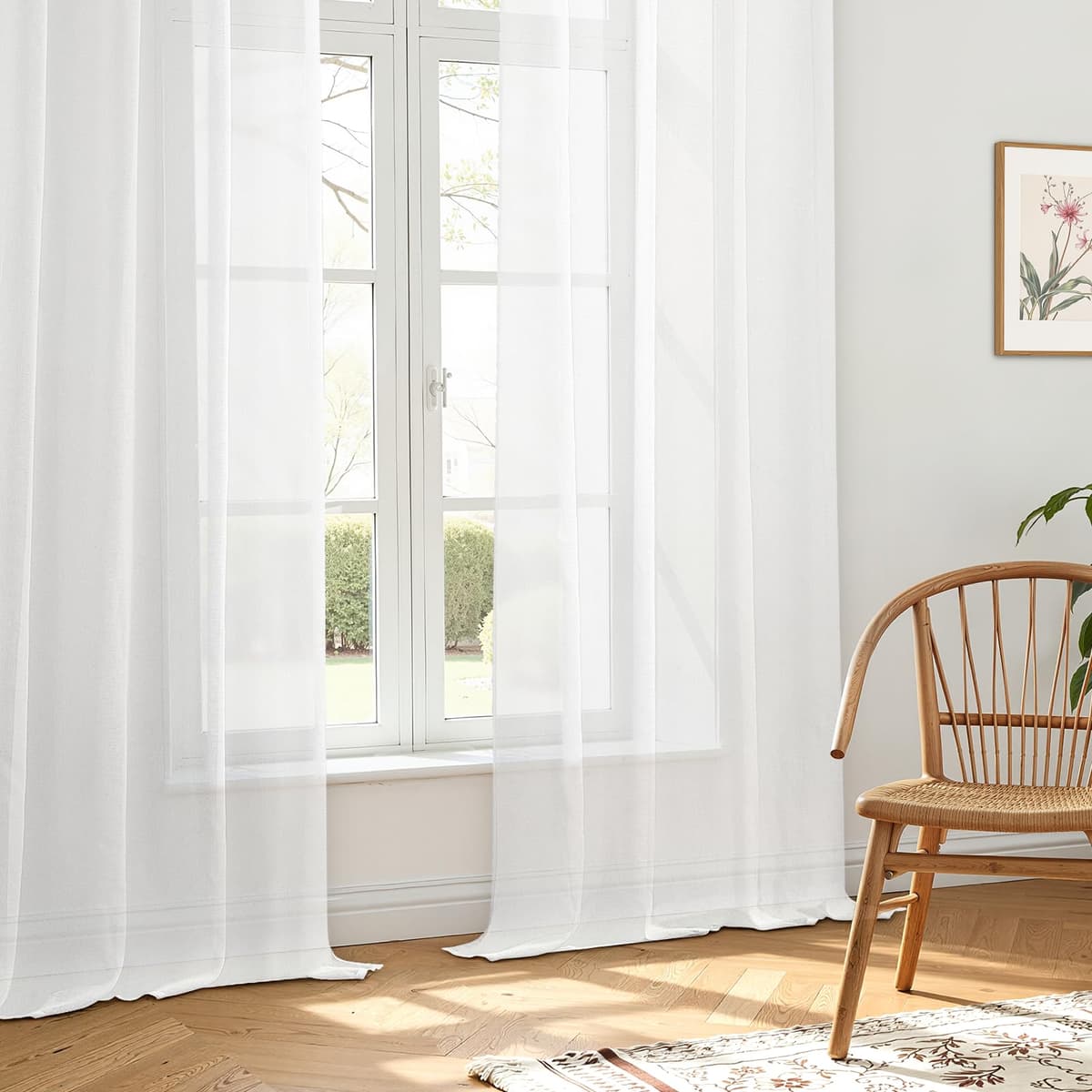 MRTREES Cortina para Ventana Dormitorio Translúcidas Visillos Paneles para Ventanas Sala para Niños Sala Comedor 2 Piezas 140×245cm Blanco — view 5