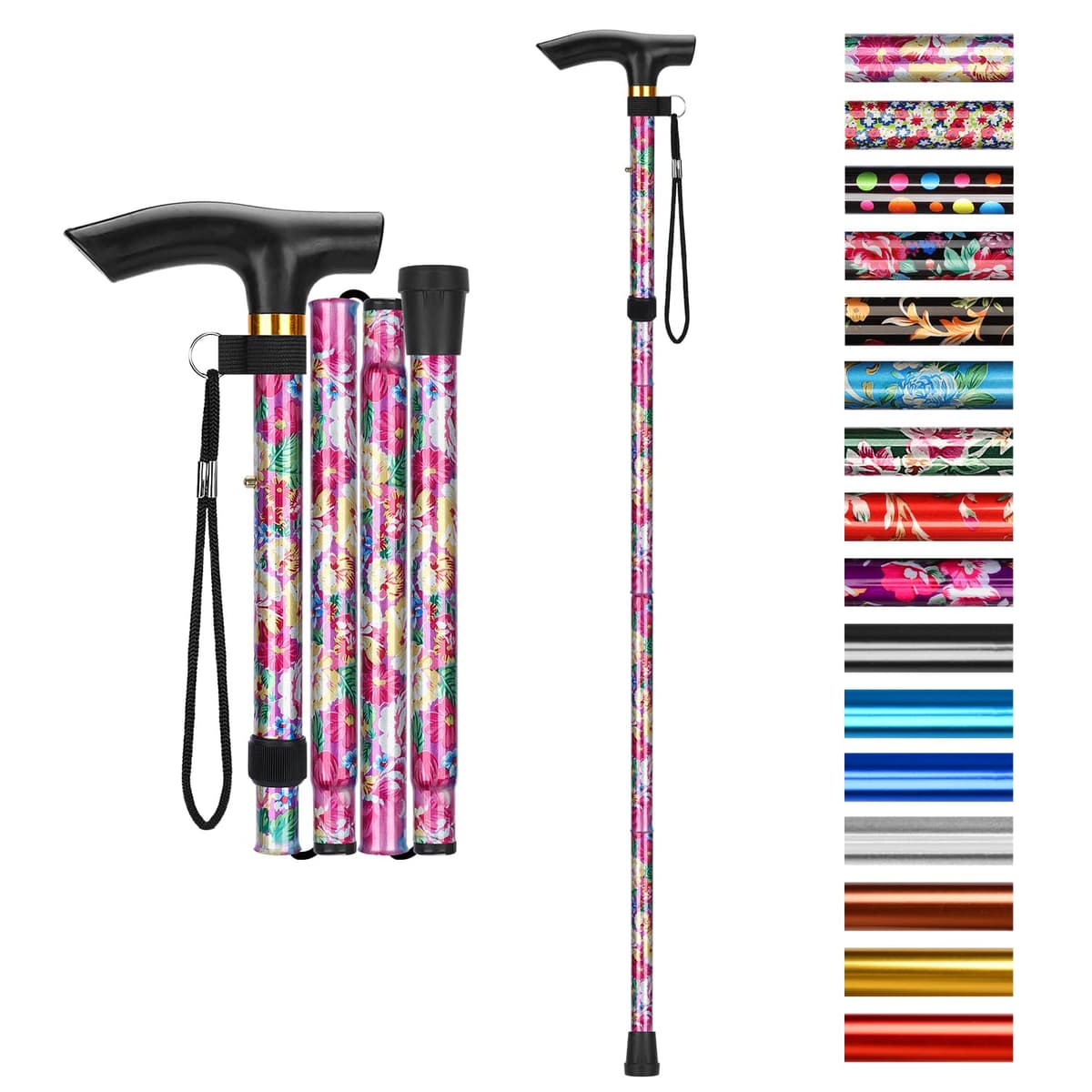 supregear Bastón Plegable, 5 Niveles de Altura Ajustable, Ligero y Portátil para Viaje, Mango en T y Pulsera, Extensible para Personas Mayores y Adultos con Discapacidad — view 8
