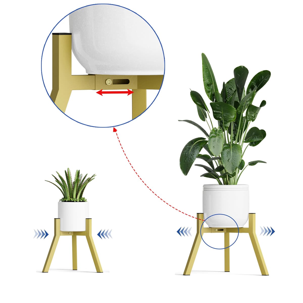 Juego de 2 Soportes Para Plantas y Maceteros Decorativos de Interior Ajustables de Metal Apto Para Macetas de Diferentes Tamaños Amarillo dorado PS-007GY-2 — view 5