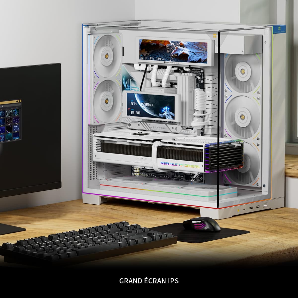 Thermalright Trofeo Vision 9.16 LCD blanco pantalla IPS magnética de 9.16 pulgadas, resolución 1920x480, atraído magnéticamente a la superficie del chasis, pantalla de imagen/video de bricolaje — view 4