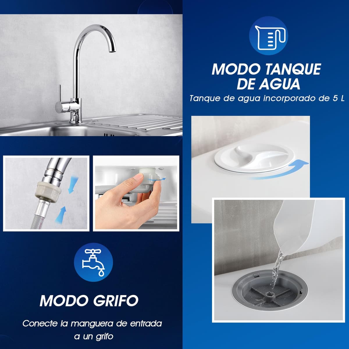 AIRMSEN Mini Lavavajillas de Sobremesa con 5+1 Programas, Depósito de 5 Litros, 2 Formas de Suministro de Agua, Control Táctil y Pantalla LED, Ideal para Cocinas Familiares, Apartamentos, Blanco — view 4