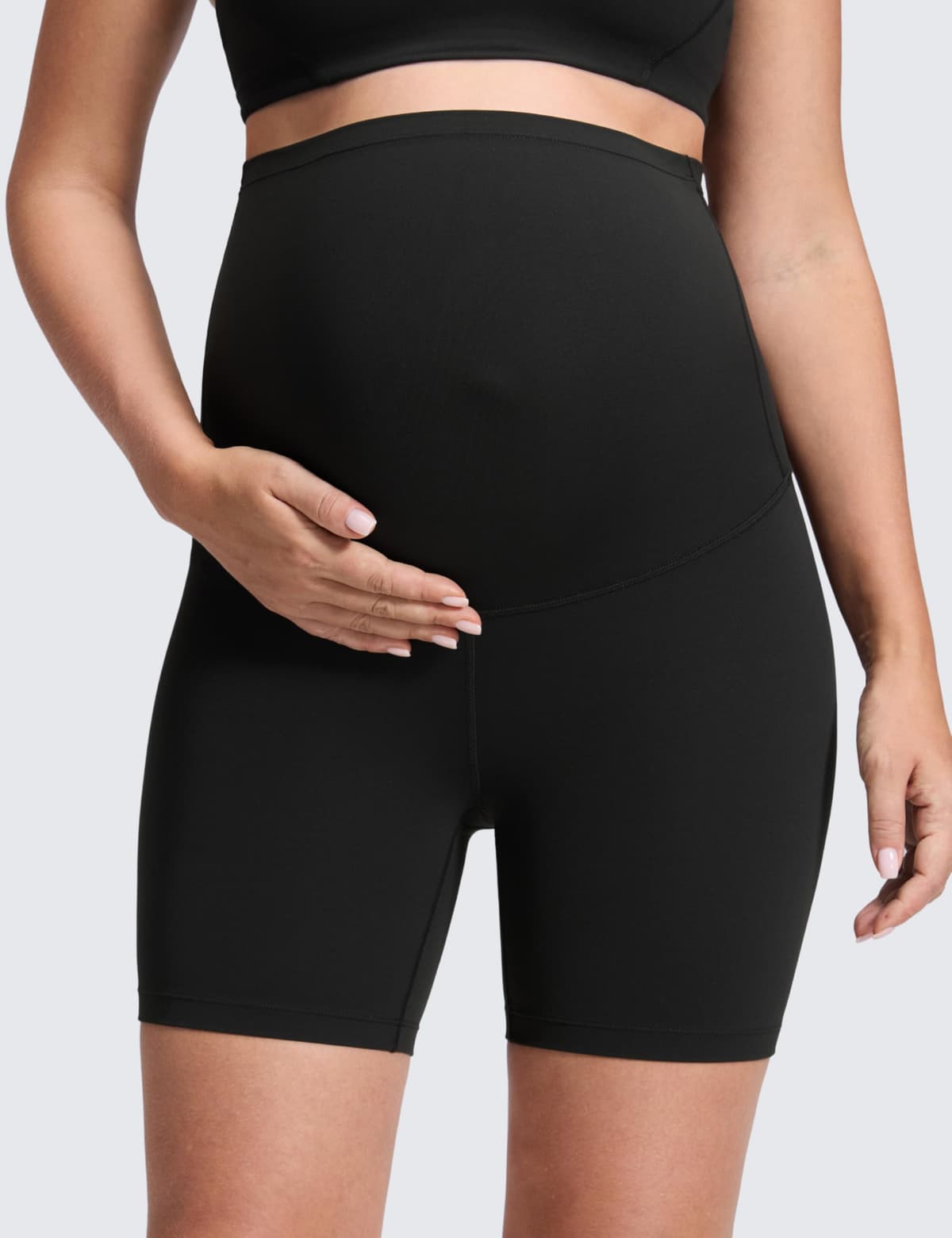 CRZ YOGA Women's Butterluxe Maternity Shorts Over The Belly - 4"/6"/8" Over Bump Yoga Sports Biker Shorts Pregnancy Leggings — view 2