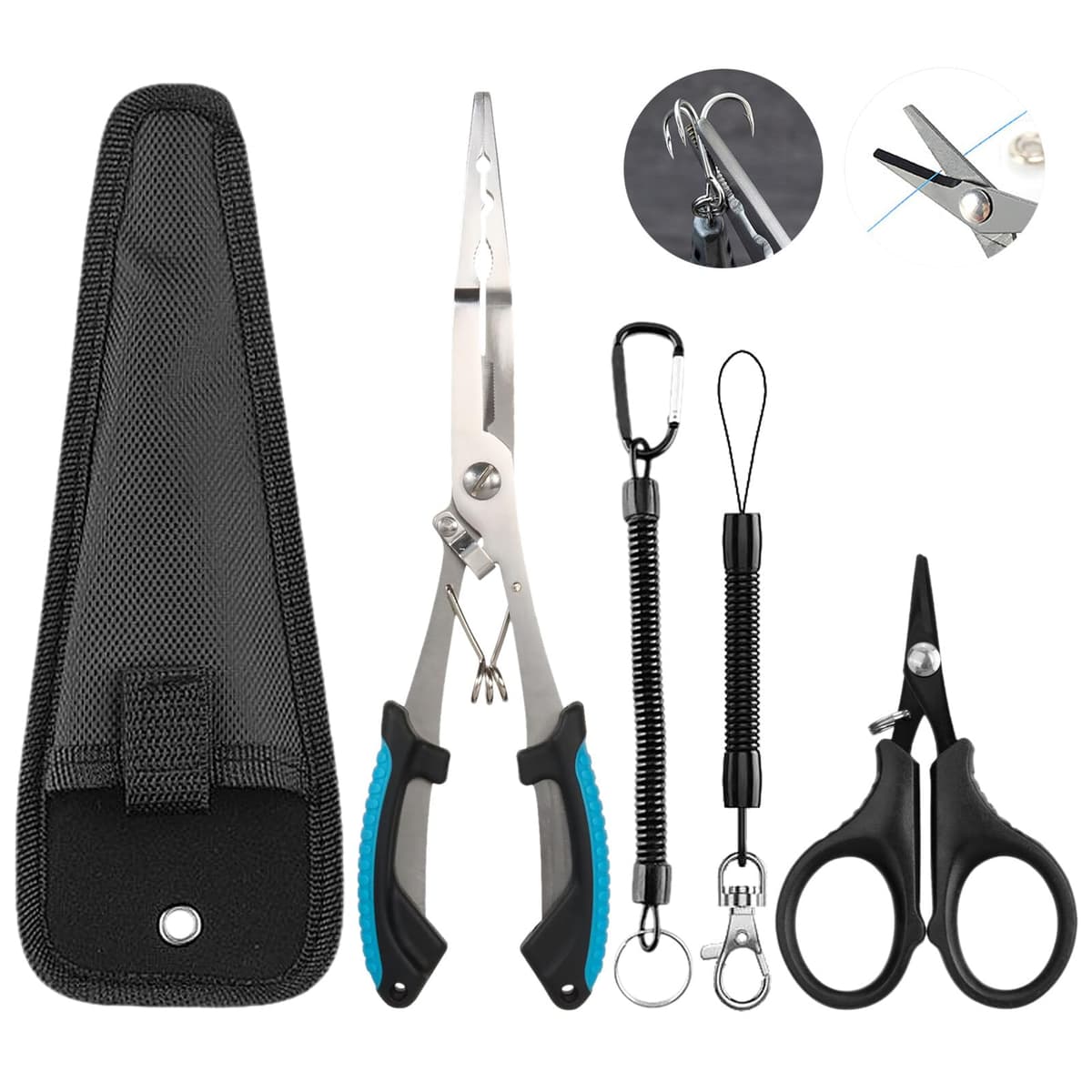Fyfjur Alicates Pesca, Multifuncional Acero Inoxidable Alicates De Pesca Y Tijeras Pesca, Juego De Alicates De Pesca con 2 Cuerdas De Seguridad Y 1 Bolsa De Almacenamiento, Pesca Accesorios — view 8