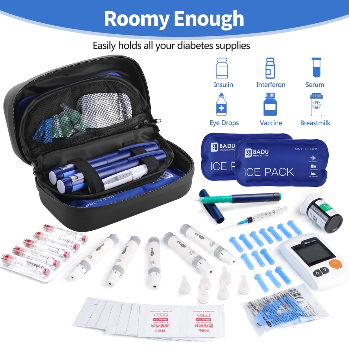 Funda de viaje con enfriador de insulina, aprobado por la TSA portátil con aislamiento para diabéticos con visualización de temperatura del termómetro, organizador de medicamentos — view 3