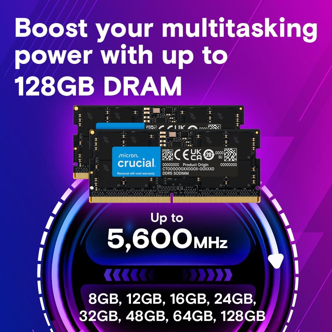 Crucial DDR5 RAM 32GB 5600MHz SODIMM, Laptop Computer Memory, Mini PC (or 5200MHz, 4800MHz) CL46 - CT32G56C46S5 — view 3