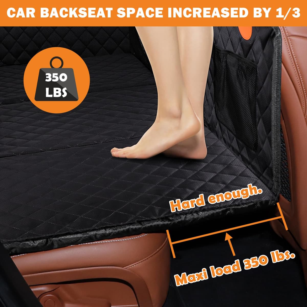 JOEJOY Back Seat Extender for Dogs - Dog Car Seat Cover for Dogs Waterproof & Foldable, Non-Slip Back Seat Cover with Hard Bottom for Cars, Trucks and SUVs, Suit for Travel Camping — view 3
