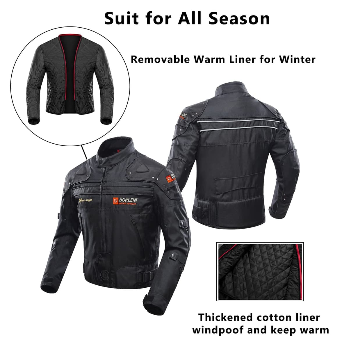 BORLENI Chaqueta de moto a prueba de viento motocicleta armadura de equipo de protección otoño invierno verano para hombre de toda estaciòn — view 4