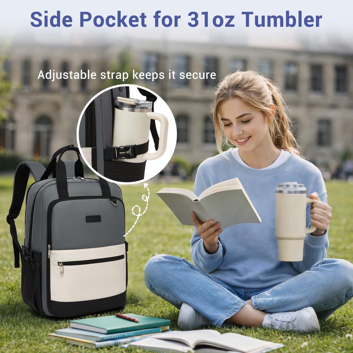 Kono Laptop Backpack Womens with Pouch Pocket for Large Capacity Cup, 15.6 Inch Laptop Bags for Women, Travel Backpack Water Resistant Large Rucksack for Work Business School College Teacher Girls — view 4