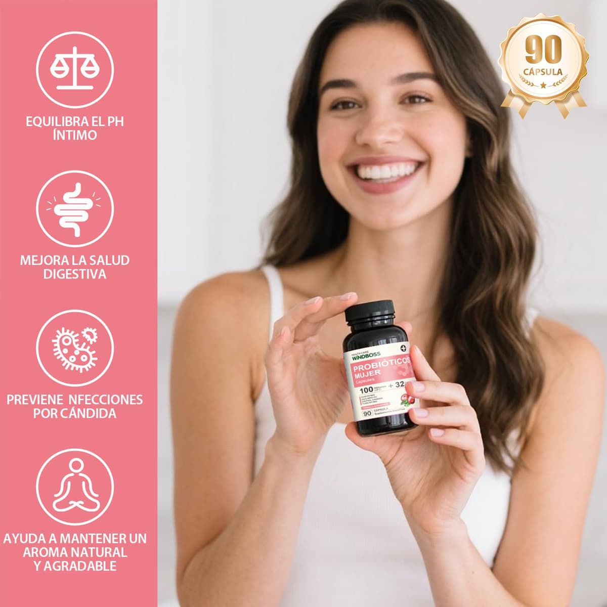 Probiotics for Women with 32 Strains with Prebiotics and Digestive Enzymes Support pH Balance Vaginal Probiotics Urinary and Digestive Tract Health Vegetable Capsules — view 2
