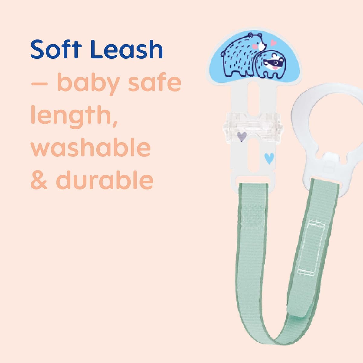 MAM Dummy Clip | 2 Pack | Baby Soother Clips Fit All MAM Soothers | Adjustable Length and Lightweight Design | Baby Accessories | Cream Strap | Dummies Not Included — view 4