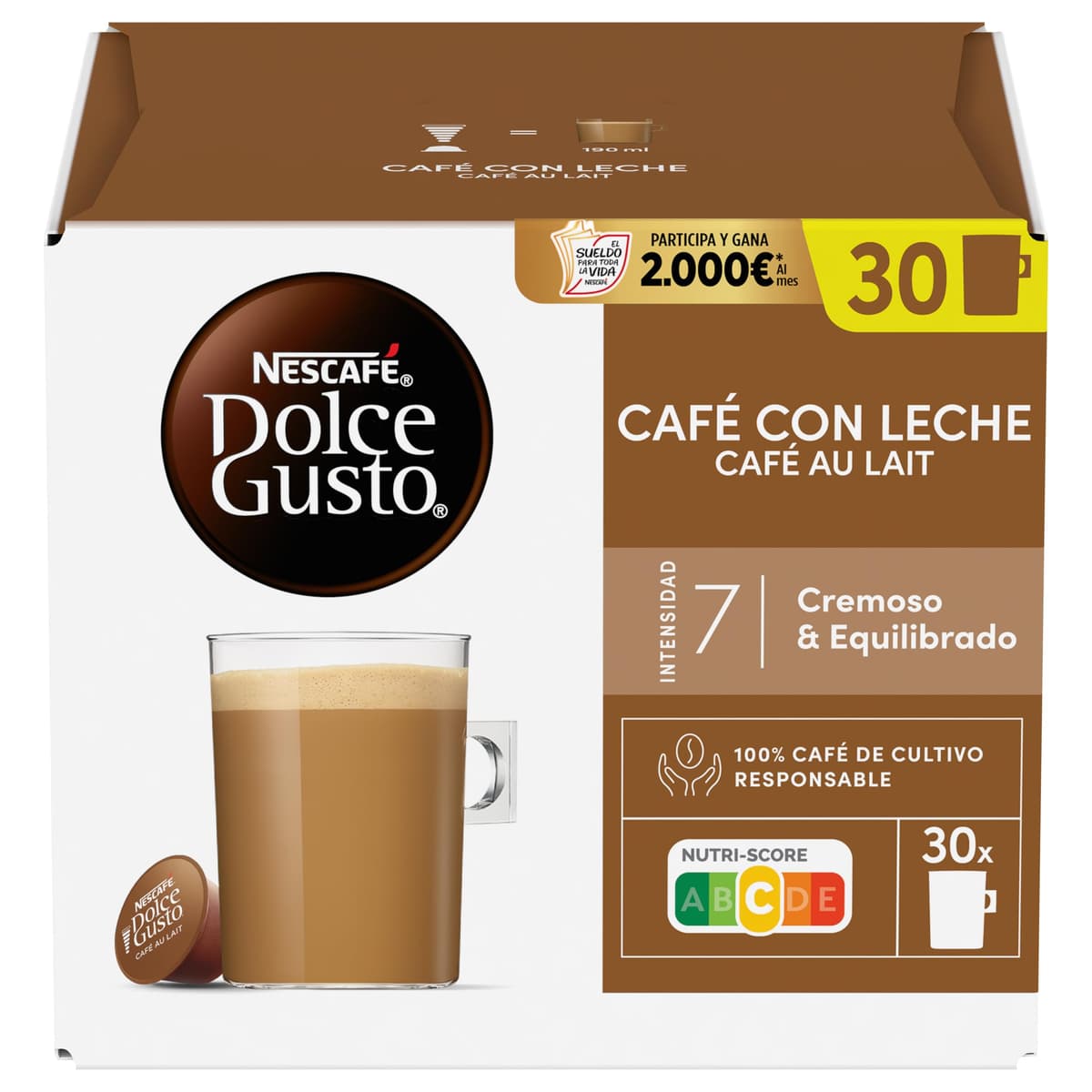 NESCAFÉ Dolce Gusto Café con Leche - Cápsulas de Café, 90 Cápsulas (3 x 30) - Intensidad 7 - Originales para cafeteras Dolce Gusto — view 2