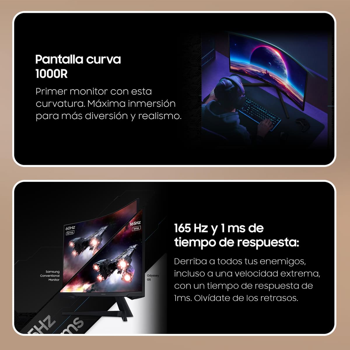 Samsung LS27CG552EUXEN - Monitor Curvo Gaming 27'' WQHD, 2560x1440, 16:9, 2500:1, 1000R, 165 Hz, 1 ms, 300 CD/m², HDMI, AMD FreeSync, Negro — view 2
