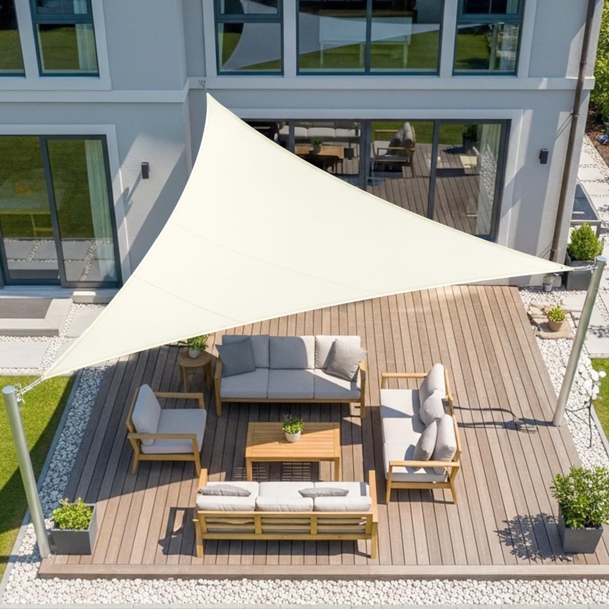 LOVE STORY Toldo Vela de Sombra Impermeable Triangular 3x3x3m Protección Rayos UV PES Toldos para Patio, Exterior Terrazas, Jardín, Balcon (Crema) — view 43