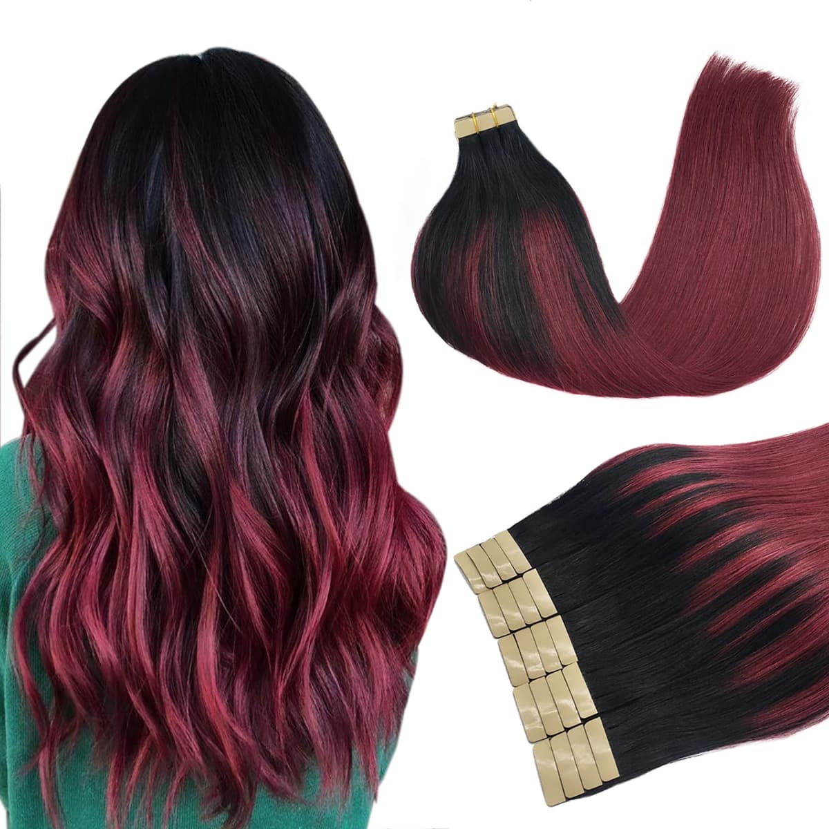 DOORES Tape in Hair Extensions Human Hair, Balayage Dark Brown to Chestnut Brown 50g 20pcs 18 Inch, Human Hair Extensions Natural Remy Straight Skin Weft — view 72