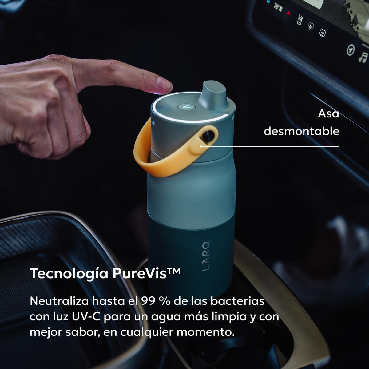 LARQ PureVis 2 Botella de Agua Inteligente con Filtro - Autolimpiable UV, Seguimiento de Hidratación vía App, Acero Inoxidable Aislado – Garantía 2 Años – 680ml — view 3