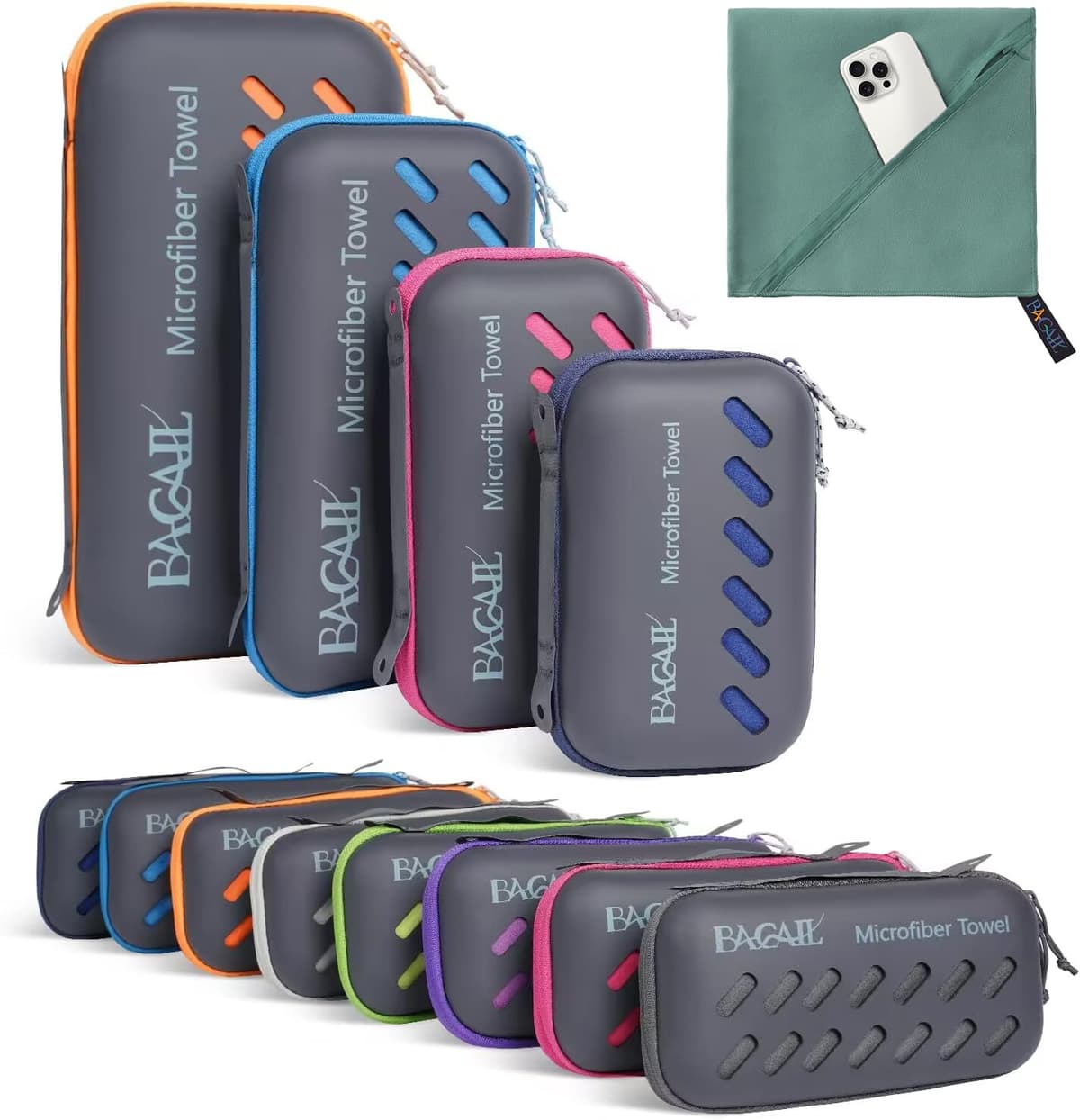 BAGAIL Toallas de Viaje de Microfibra, Toallas de Campamento, Toallas de baño y Toallas de Playa, Secado rápido - Súper absorción de Agua - Súper Compacto, Muy Adecuado para el Deporte y el Fitness