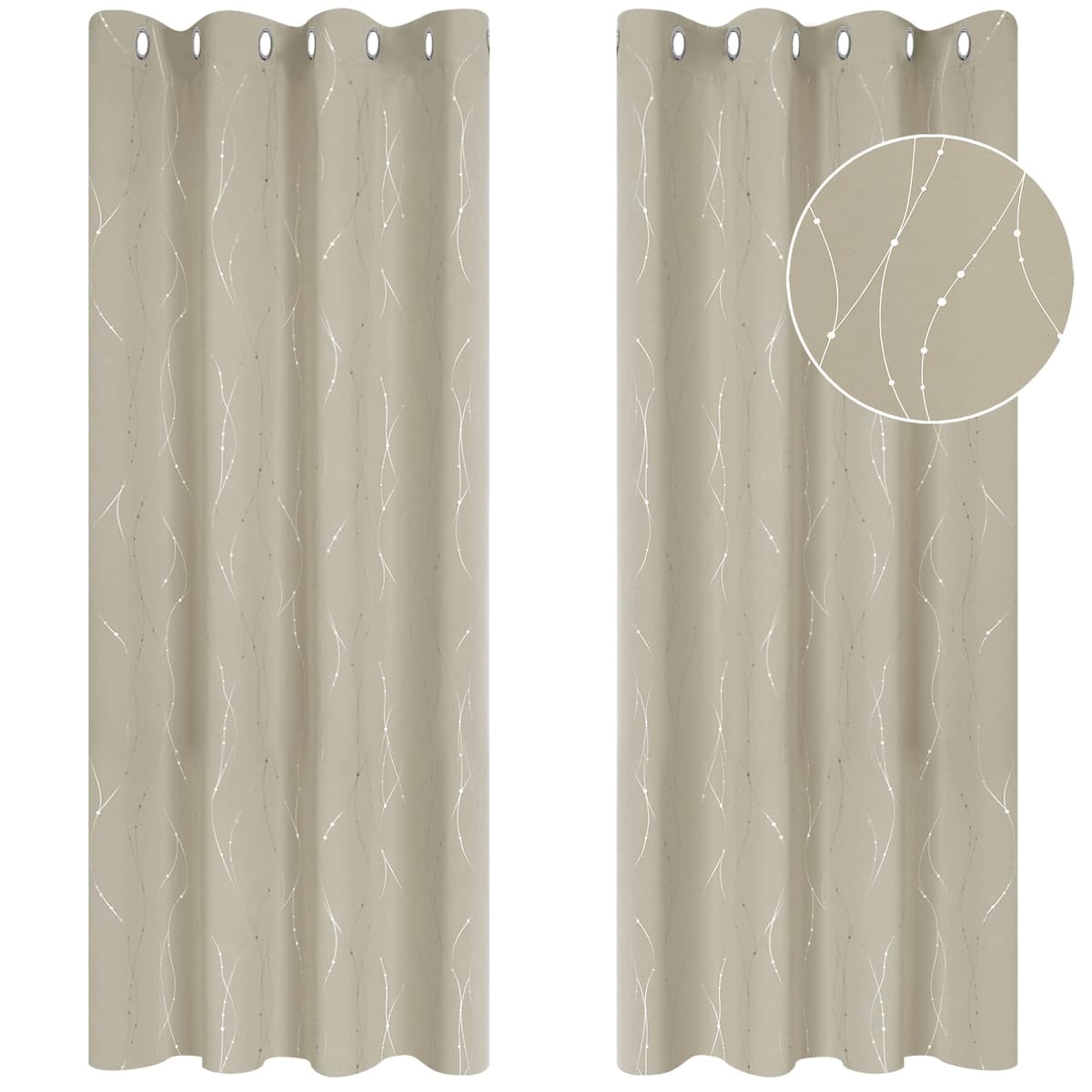 Deconovo Soft Dotted Line Foil Printed Blackout Curtains Thermal Insulated Curtains Eyelet Energy Efficiency Room Darkening Curtains for Bedroom 52 x 72 Inch Light Grey 2 Panels — view 84