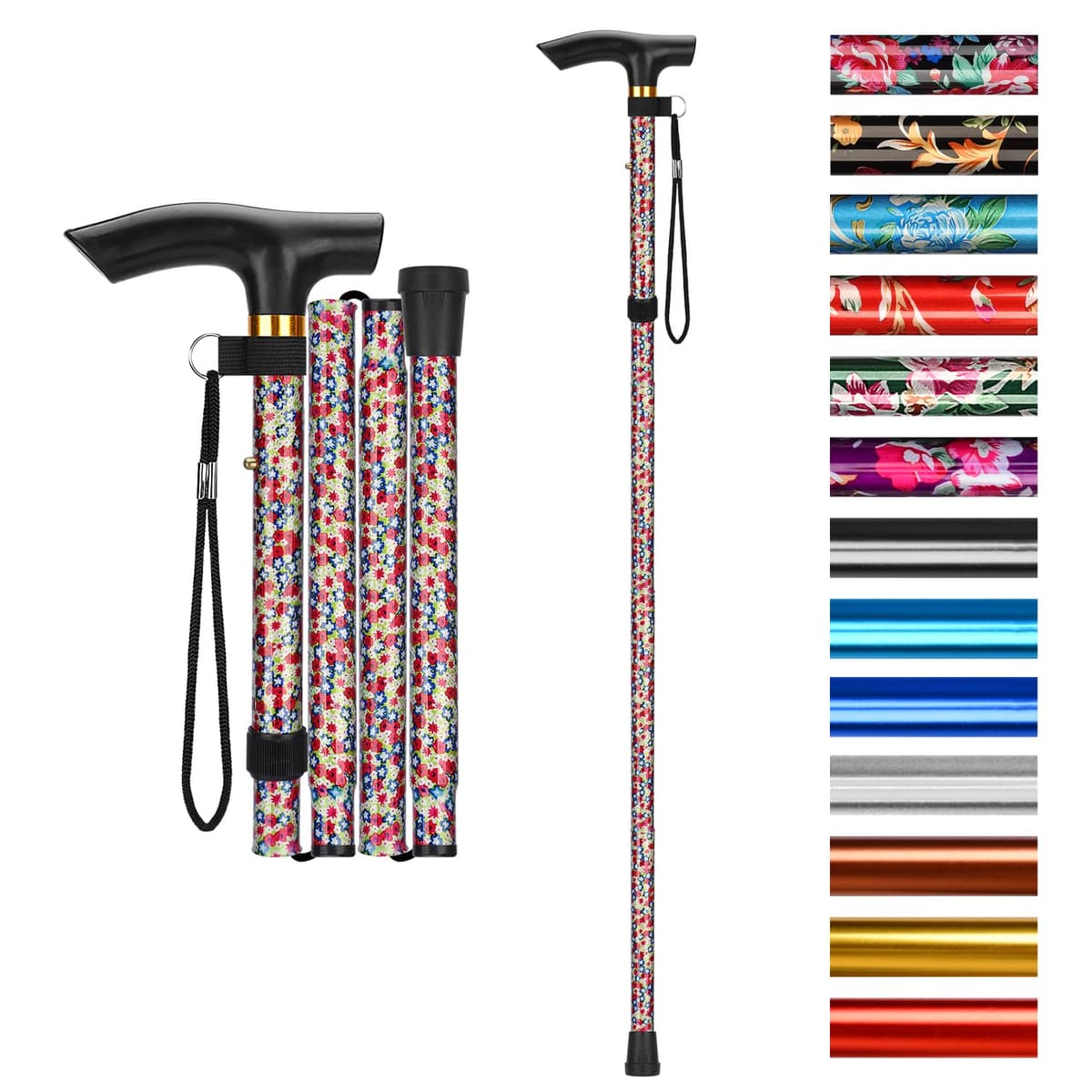 supregear Bastón Plegable, 5 Niveles de Altura Ajustable, Ligero y Portátil para Viaje, Mango en T y Pulsera, Extensible para Personas Mayores y Adultos con Discapacidad — view 9