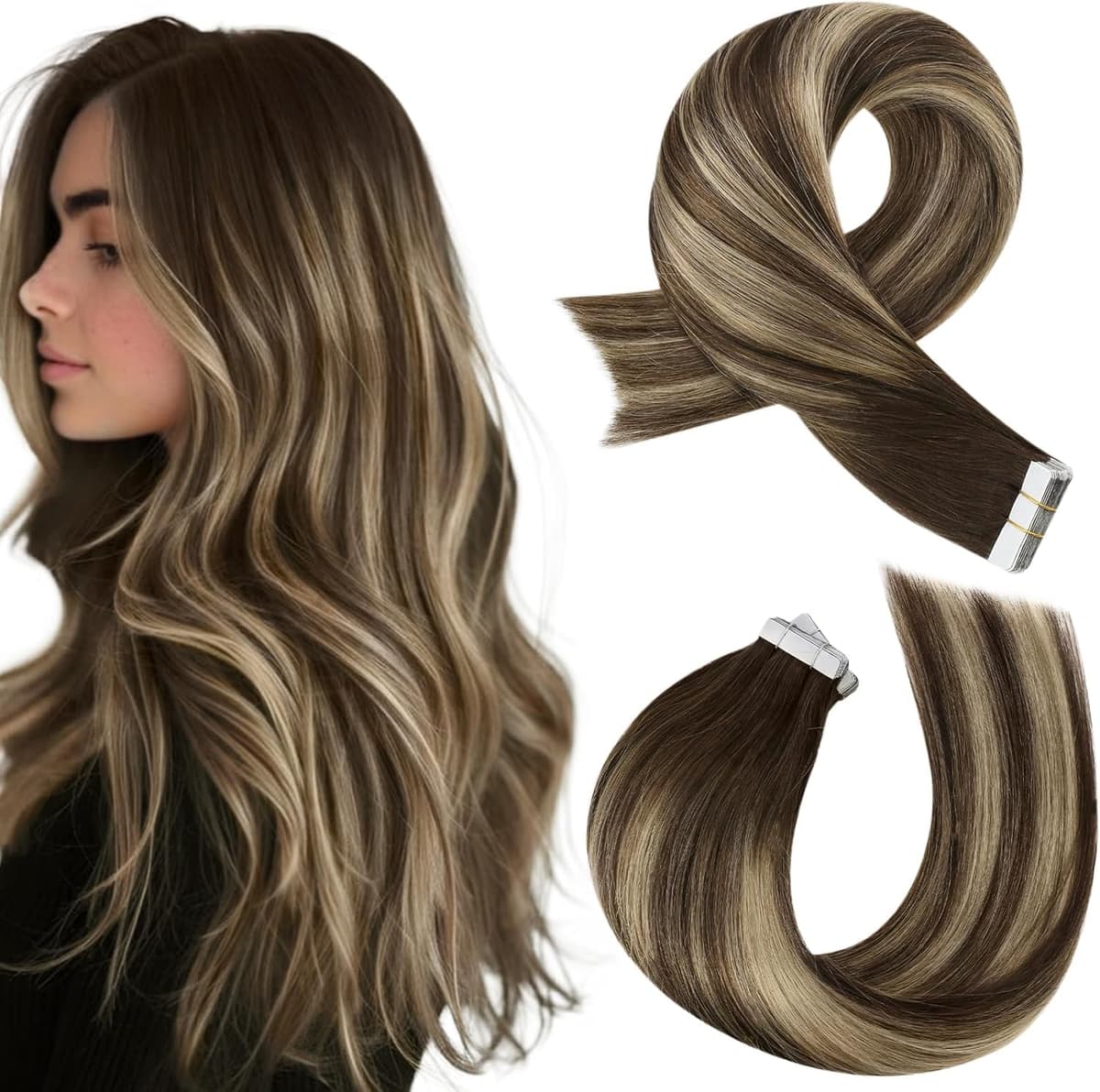 Moresoo Tape in Human Hair Extensions 20 Inch Highlight 50g/20pcs Tape in Hair Extensions Human Hair Ash Blonde with Platinum Blonde #P18/613 — view 95