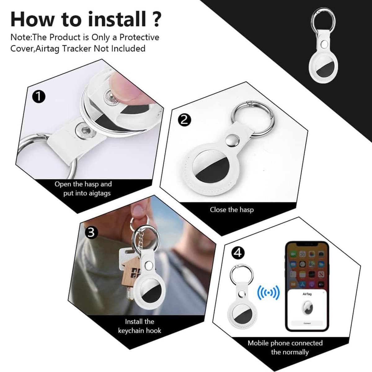 Ainiv Protective Case for Apple Airtags, 1 Pack White PU Leather Keyring Case, Tracker Cover for AirTags, Pet Dog Cat Collar Locator Tracker Cover, Key Finder Case for AirTag — view 4