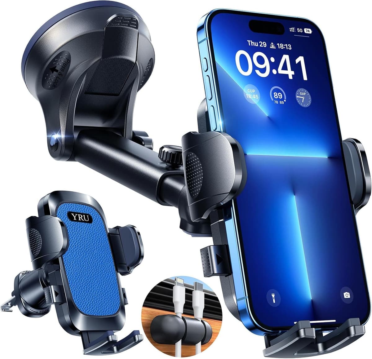 YRU [True Military-Grade & 360° Rotatable Suction 2026 Ultimate Car Phone Holder Mount【90+LBS Safest Strongest & Patent Certs】 Dashboard Windscreen Vent for iPhone 17 16 Pro Max Samsung, Pure Black — view 10
