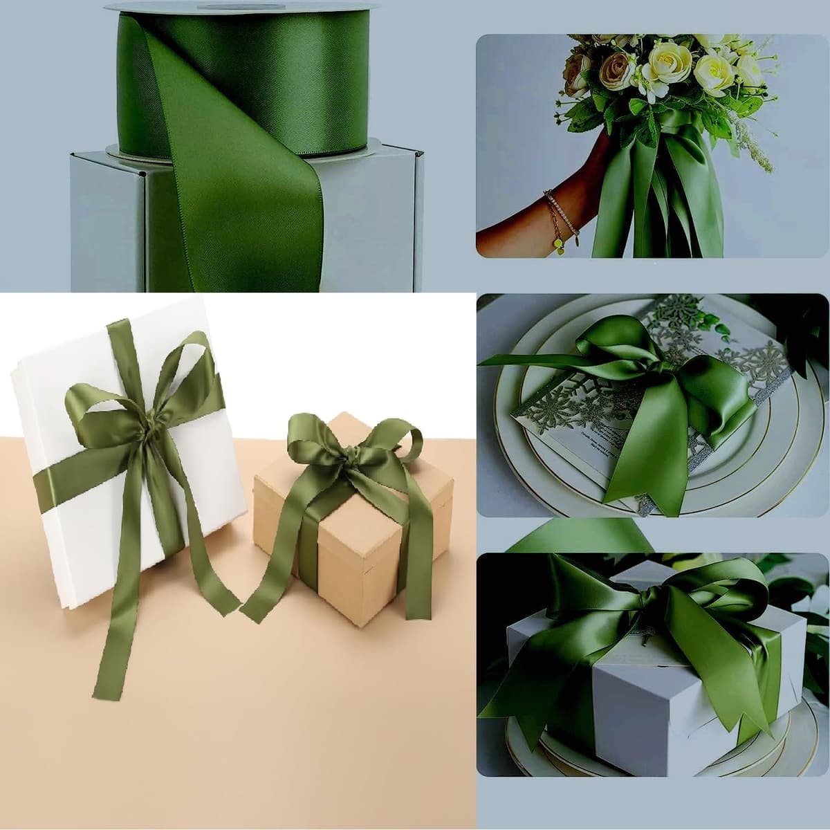 Satin Ribbon. 38mm Wide 5 Meters (Dark Green) Gift Wrap Ribbon, Ribbons for Gift Wrapping, Christmas Ribbon, Gift Wrapping Ribbon for Crafting, Wedding Party Decor — view 139