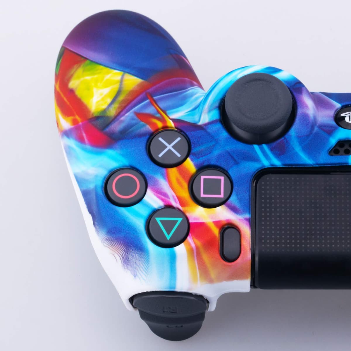 YoRHa Water Transfer Printing Camouflage Silicone Cover Skin Case for PS4/Slim/Pro Controller x 1(Colourful Stream) with Thumb Grips x 10 — view 4