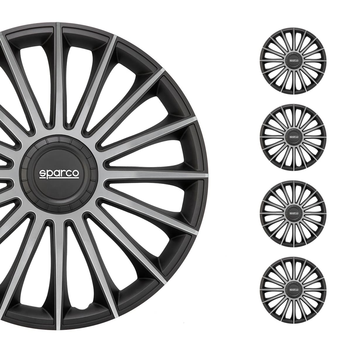 Sparco SPC1491BKSV Tapacubos Lazio, Negro/Plata, Set de 4, 14 pulgadas — view 12