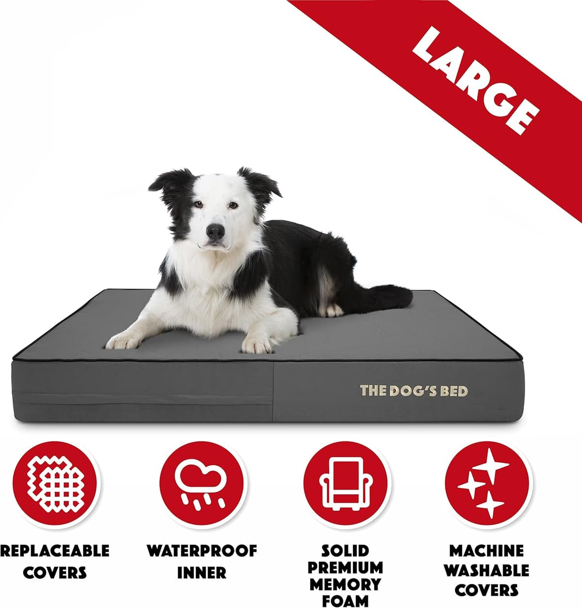 The Dog’s Bed Orthopaedic Memory Foam Dog Bed for Large Dogs, Waterproof Washable Cover, Anti-Slip Base, Calming Surface – CertiPUR-Certified Foam, Grey Oxford with Black Trim, 15cm Thick — view 5