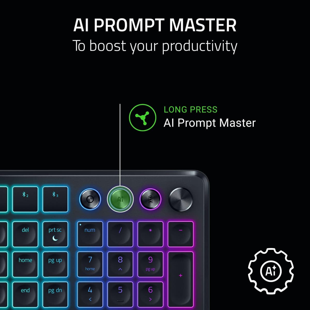 Razer Pro Type Ergo Wireless Split Ergonomic RGB Keyboard: Adjustable Tilt, Wrist Rest, Natural Typing, Multi Device Connectivity (2.4 GHz, Bluetooth, USB Type C), Windows/Mac Compatible - Black — view 5