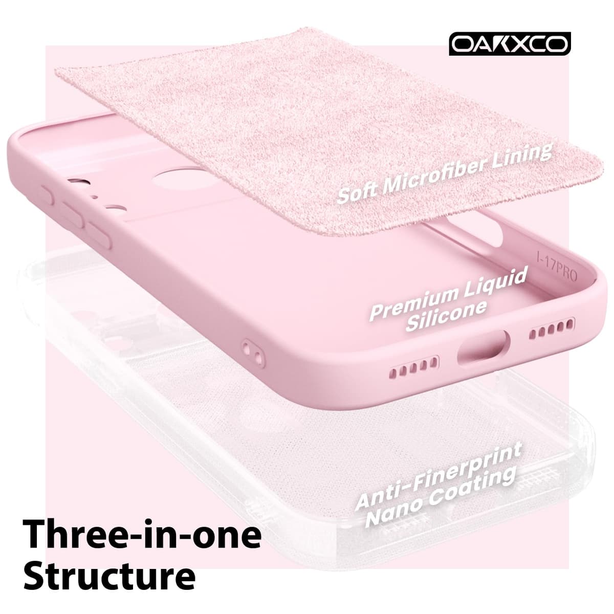 oakxco for iPhone 17 Pro Max Phone Case Liquid Silicone, Cute Thin Slim Grip Soft Rubber Gel for Women Men, Smooth Matte TPU Plain Solid Color Girly Simple Case with Camera Cover, Light Pink — view 5