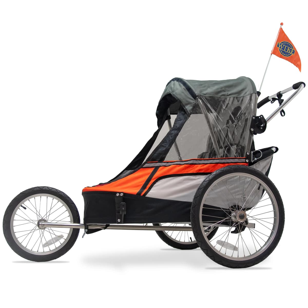 Wike Premium Double Bike Child Trailer - Orange/Grey (Walk + Jogging) — view 2