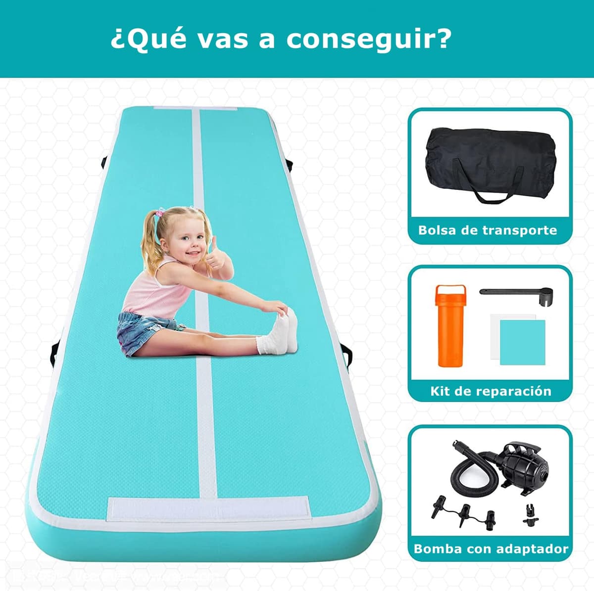 MEKETUM Air Track Colchoneta Gimnasia Ritmica 2 3 4 5 6 m Hinchable 10/20cm Gruesa Colchoneta Deportiva con Bomba de Uso doméstico/Entrenamiento/Rodar/Saltar/Fitness/Yoga/Entretenimiento acuático — view 5