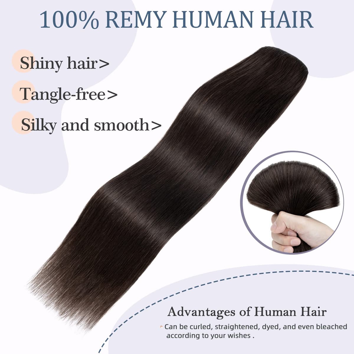Extensiones de Cabello Natural Clip in Extensions Una Pieza 5 Clips Pelo Humano Liso Remy Hair Grueso 3/4 Cabeza Completa Postizos Pelucas Cortas 30cm(70g) #2 Marrón Oscuro — view 3