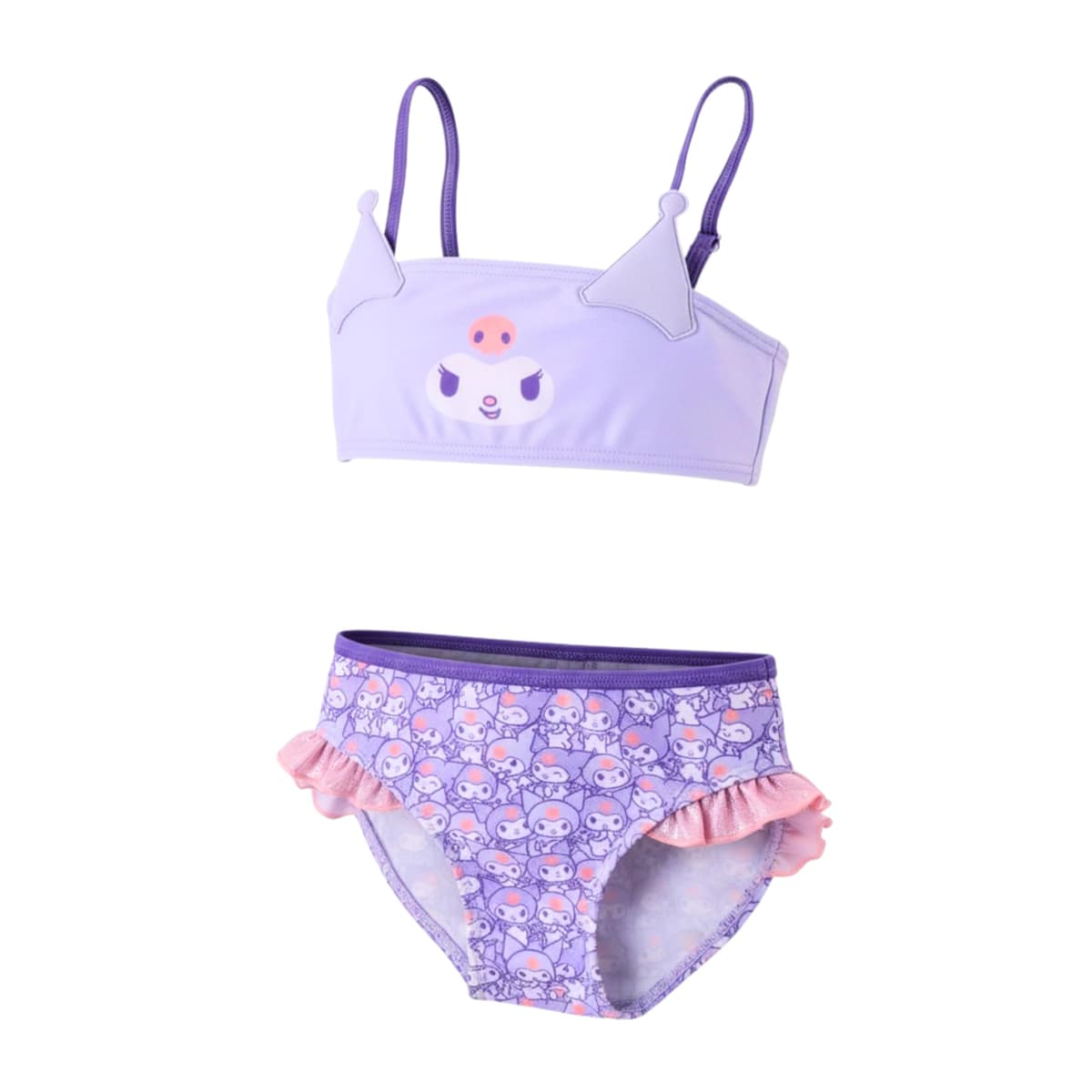 Hello Kitty Kuromi Bikini para Niña, Diseño Purpurina Bañador de Dos Piezas Verano Infantil, Tallas 4 a 10 Años